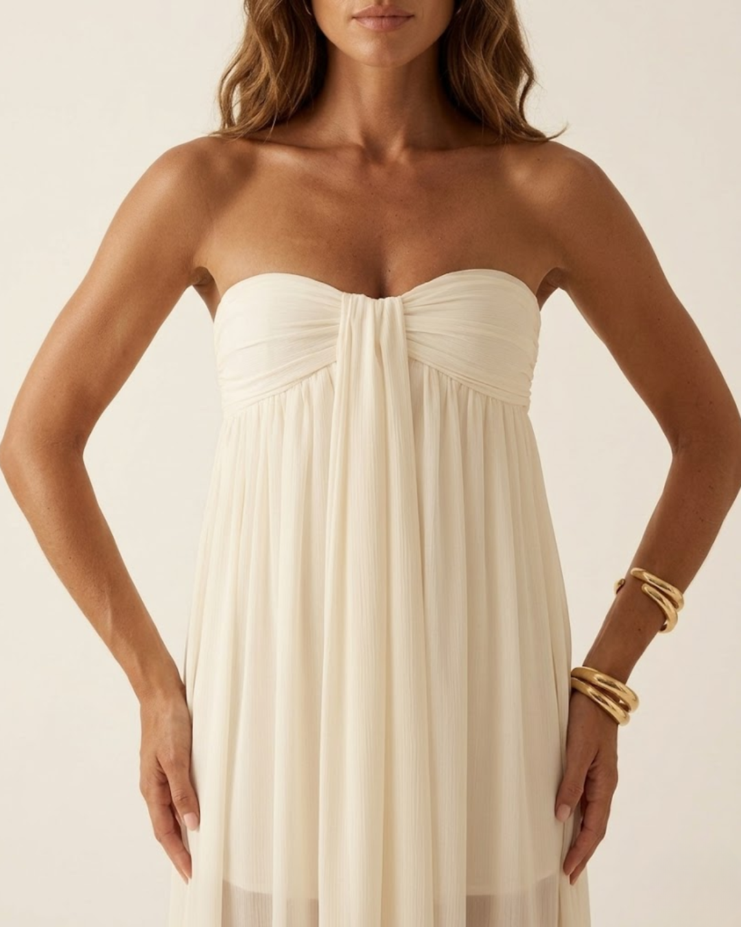 Strapless Ruched Sash Maxi Dress Off White