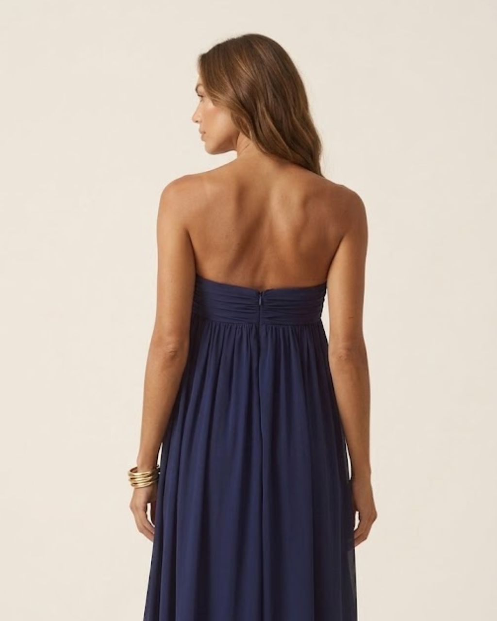 Strapless Ruched Sash Maxi Dress Navy