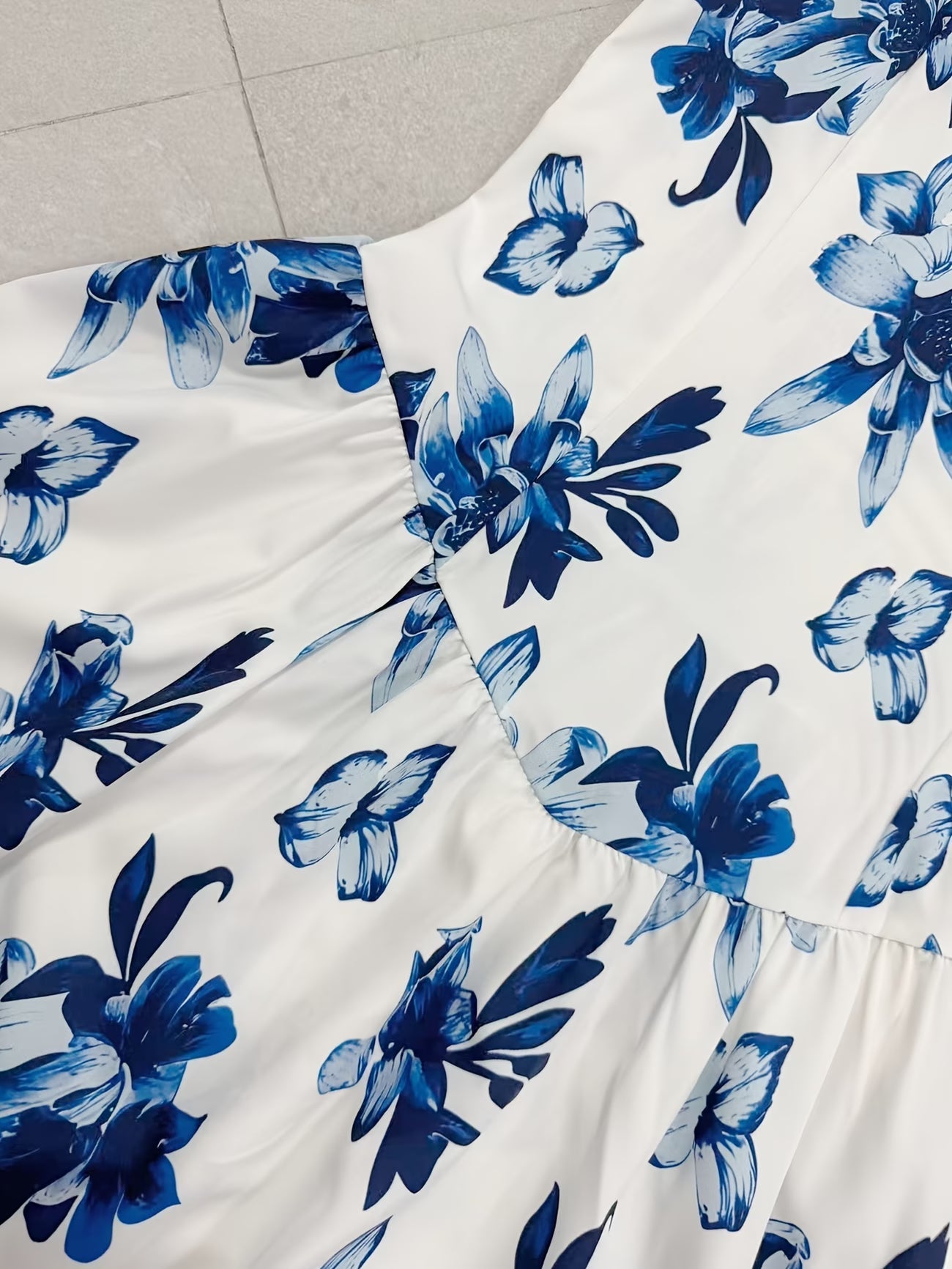 Blue Floral V-Neck Ruffle Maxi Dress