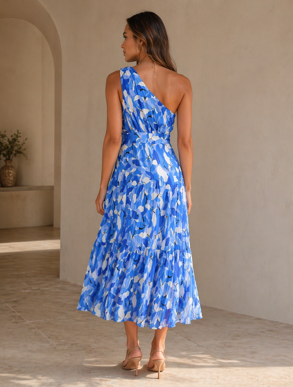 Blue One Shoulder Floral Maxi Dress