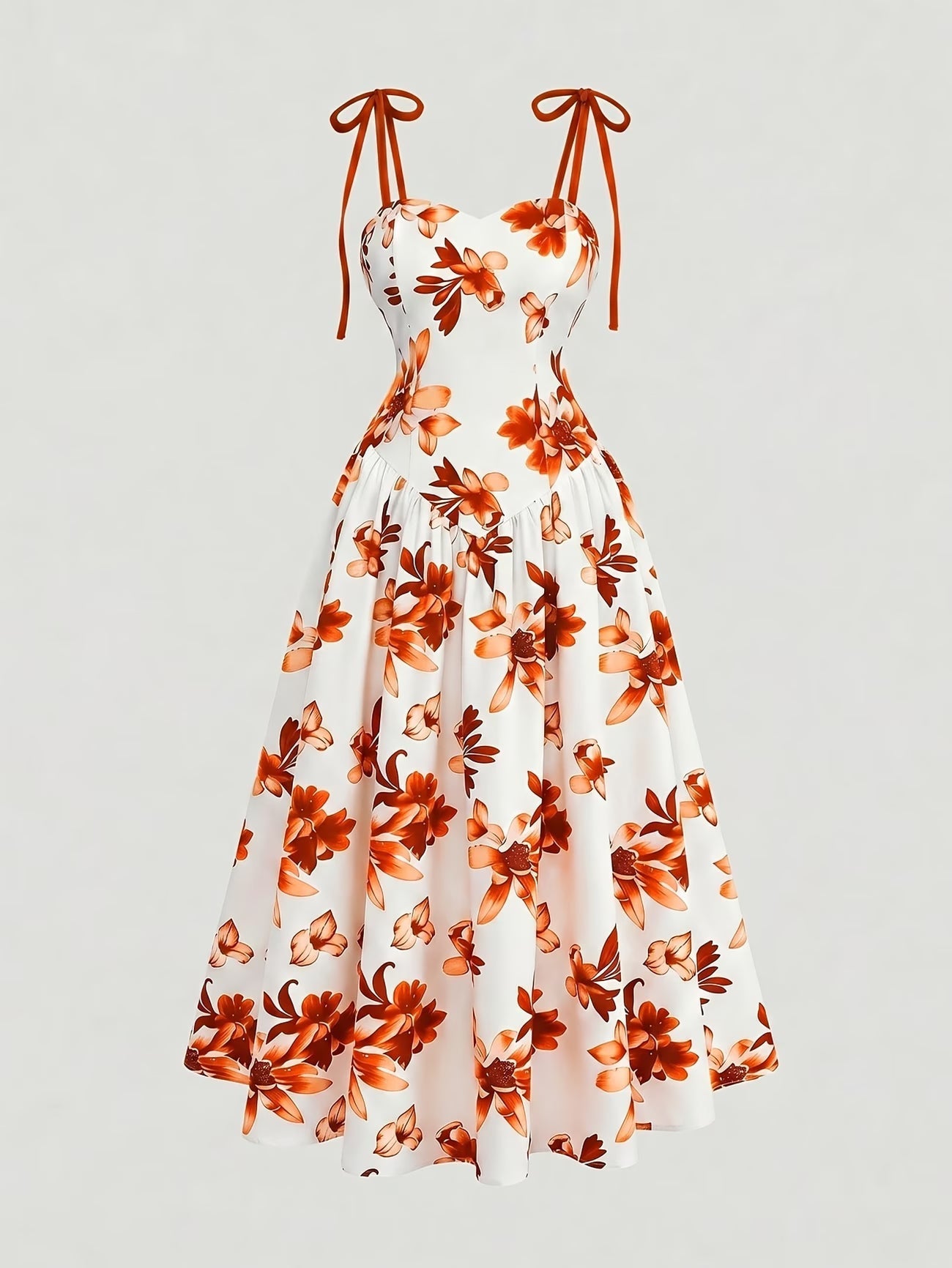 Red Floral V-Neck Ruffle Maxi Dress