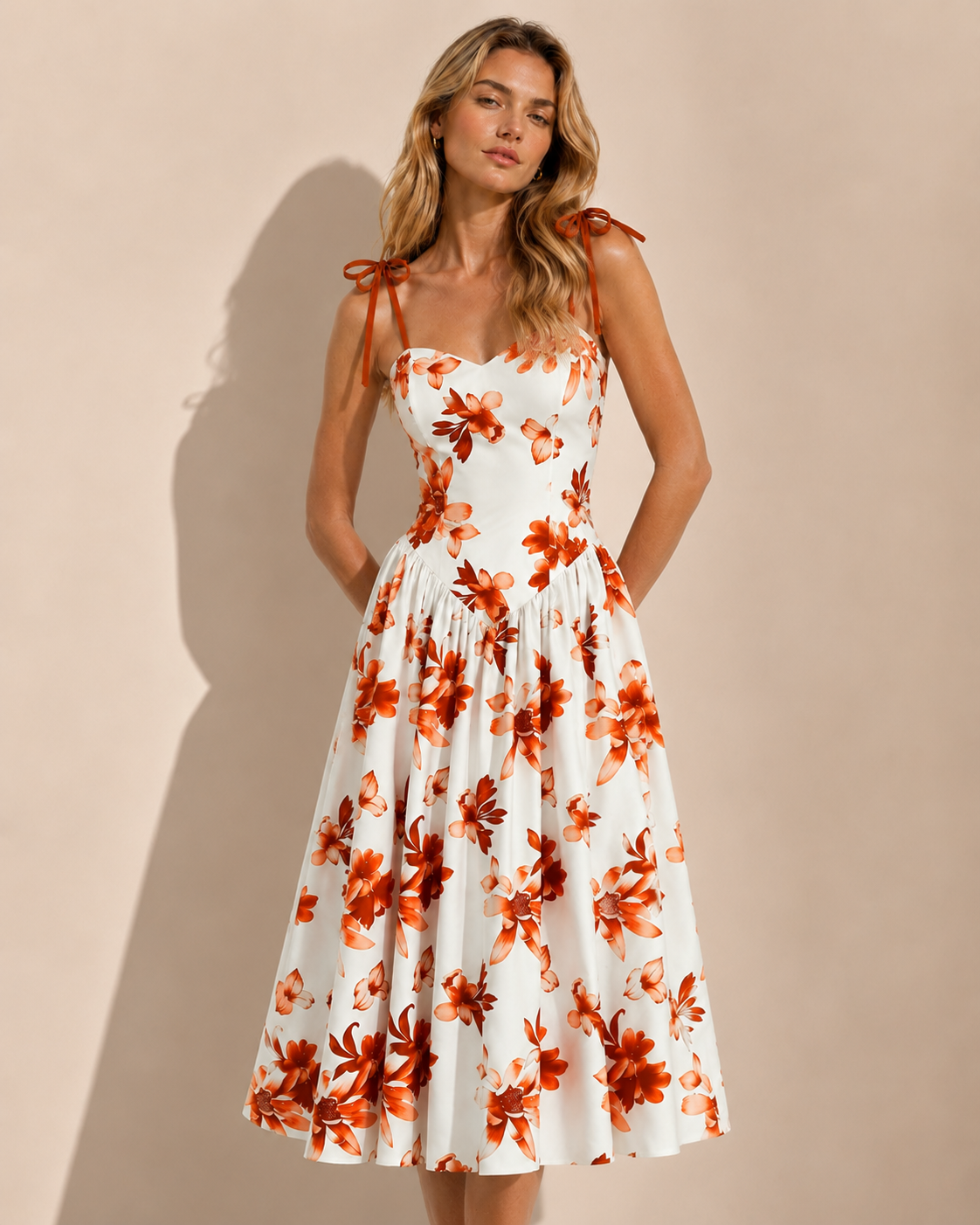 Red Floral V-Neck Ruffle Maxi Dress
